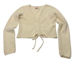 Kerisma Pullover V-neck Cropped Long Sleeve Sweater, Ecru, M/L